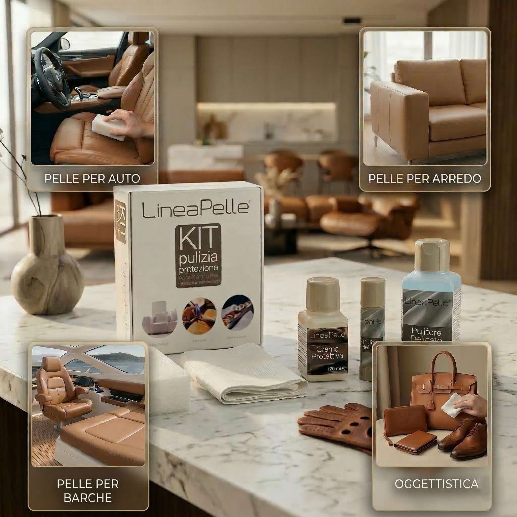 Kit Rigenera Vera Pelle Professionale 3 in 1: Pulizia, Protezione e Cura per Auto, Arredo, Barche e Borse.