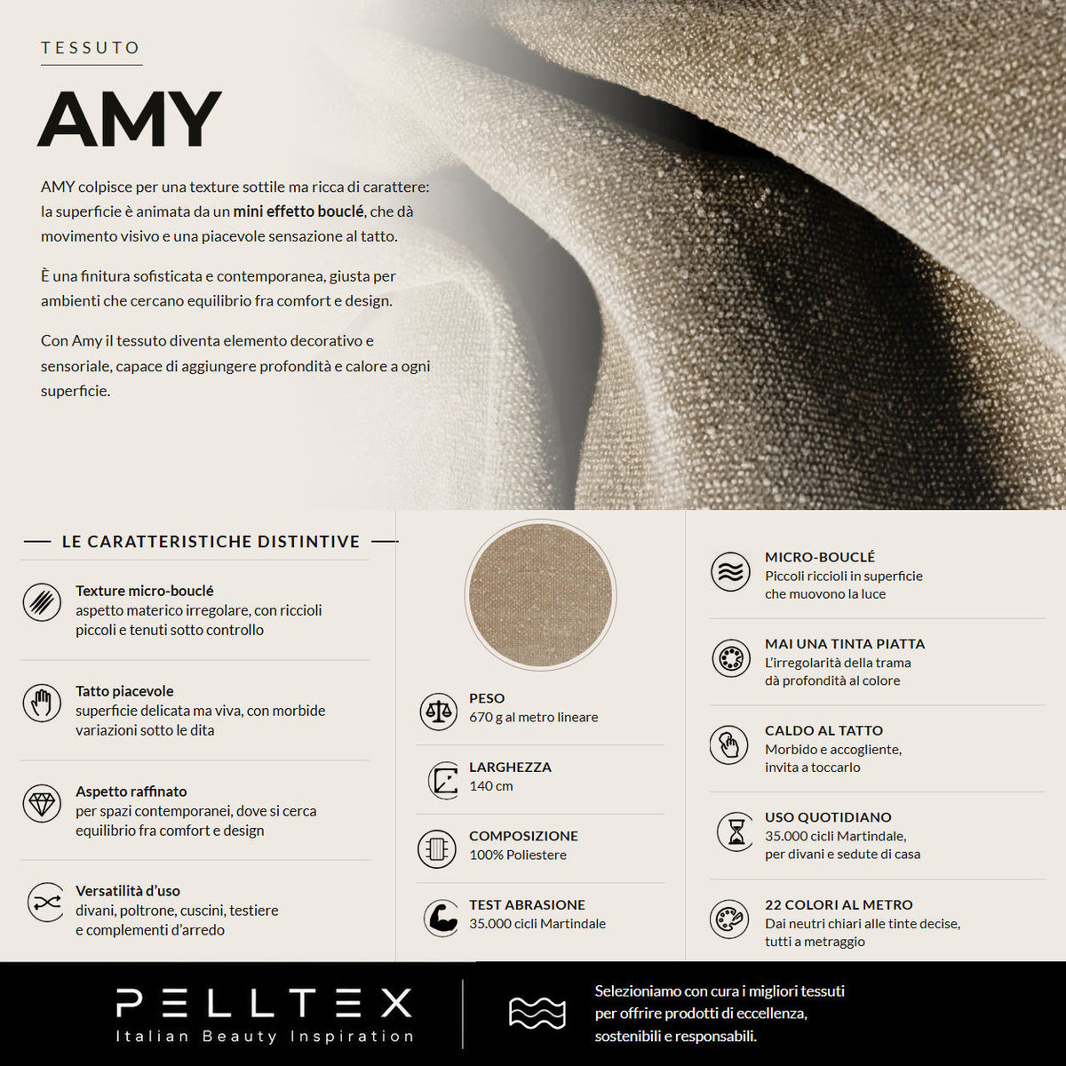 Tessuto Amy: micro-bouclé dalla texture viva