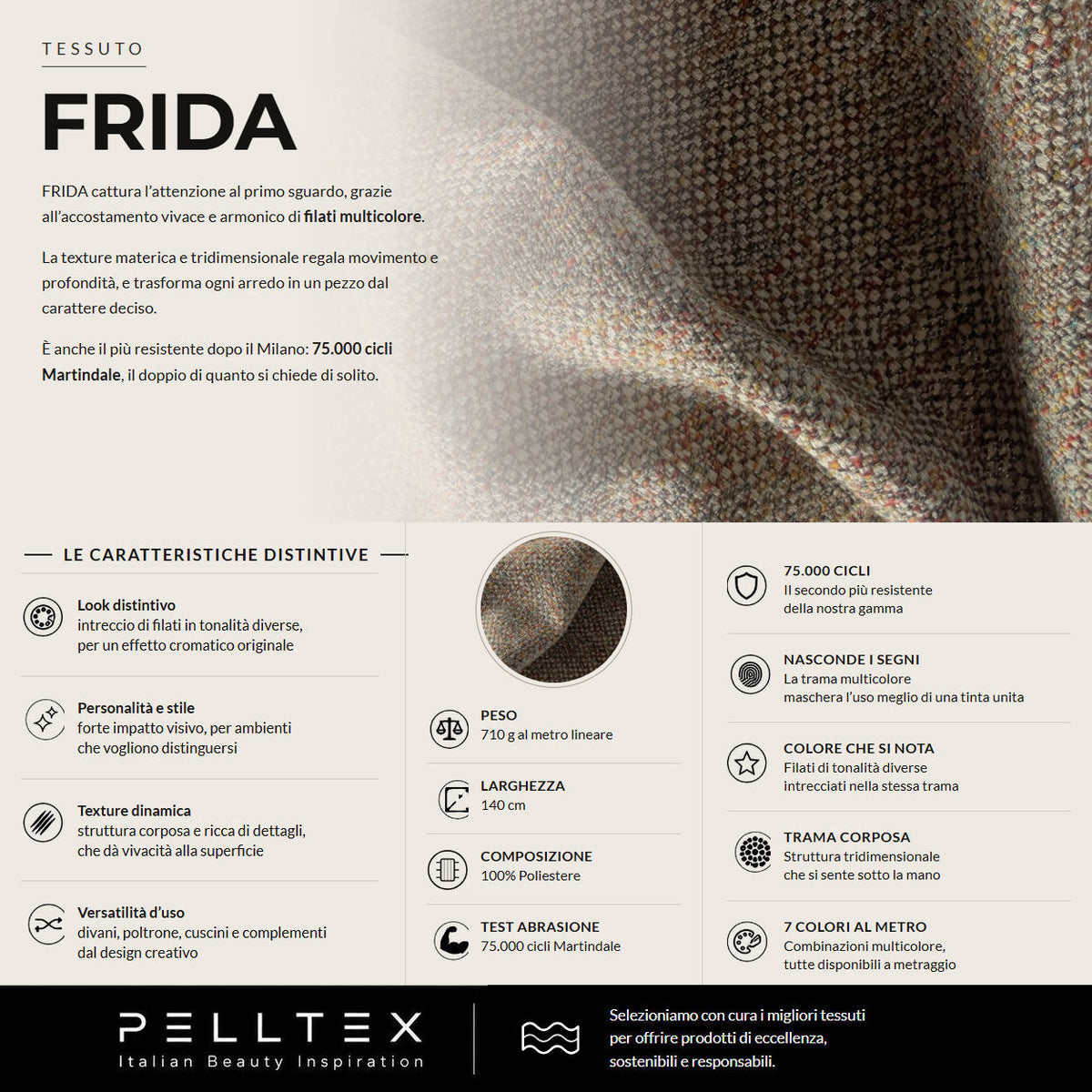 Tessuto Frida: intreccio di filati multicolore