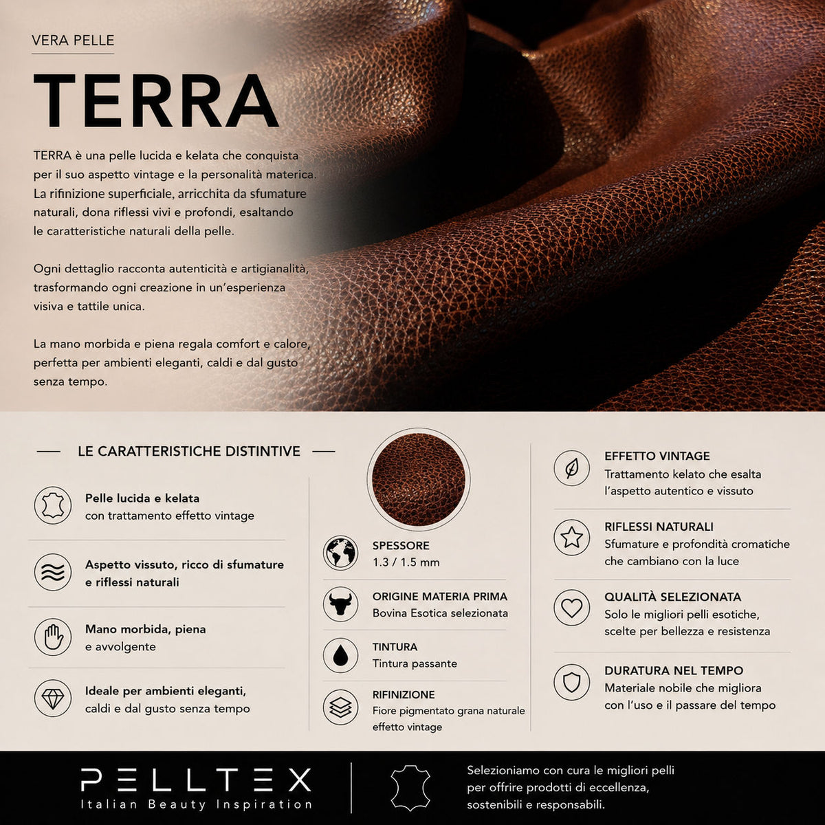 Vera pelle Terra: lucida e kelata dall'aspetto vintage