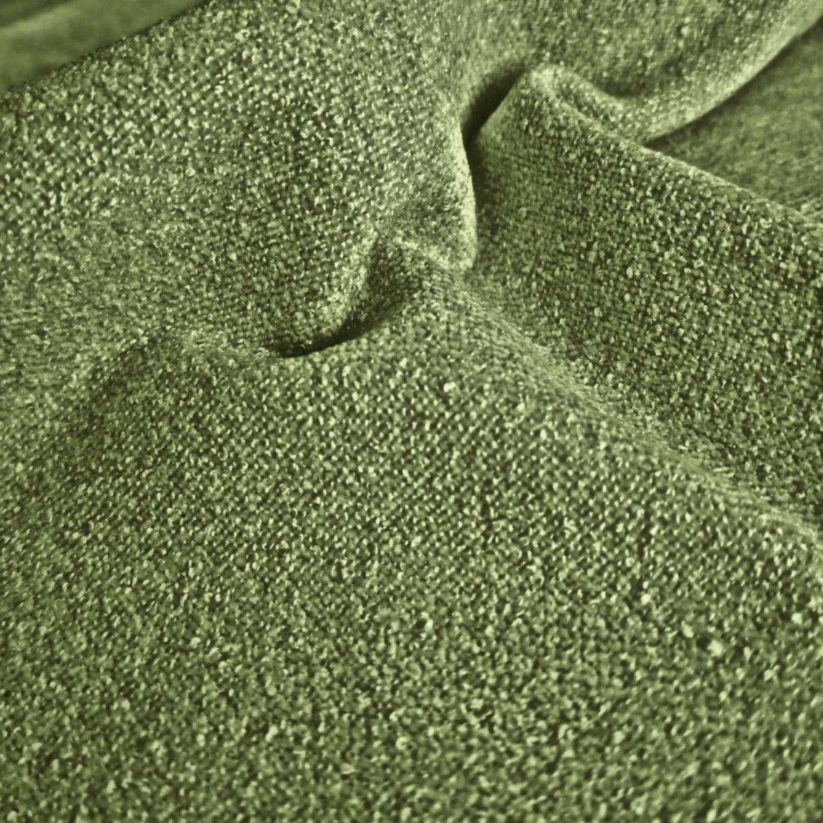Tessuto Amy Olive am751 drappeggiato – micro bouclé vellutato, colore verde oliva