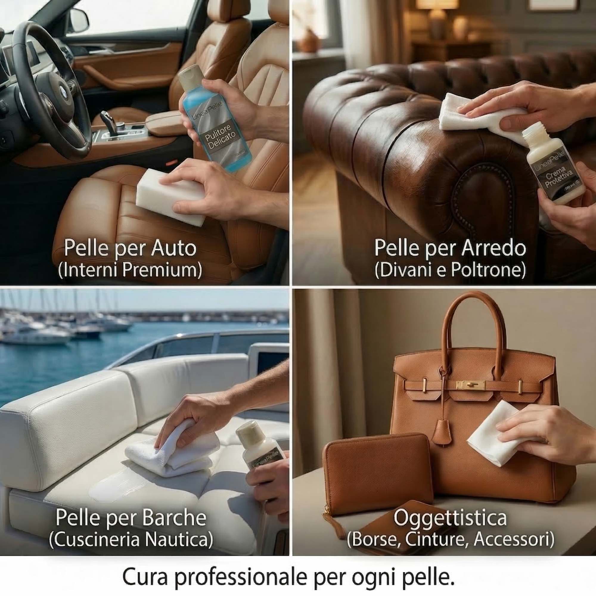 Kit Rigenera Vera Pelle Professionale 3 in 1: Pulizia, Protezione e Cura per Auto, Arredo, Barche e Borse.
