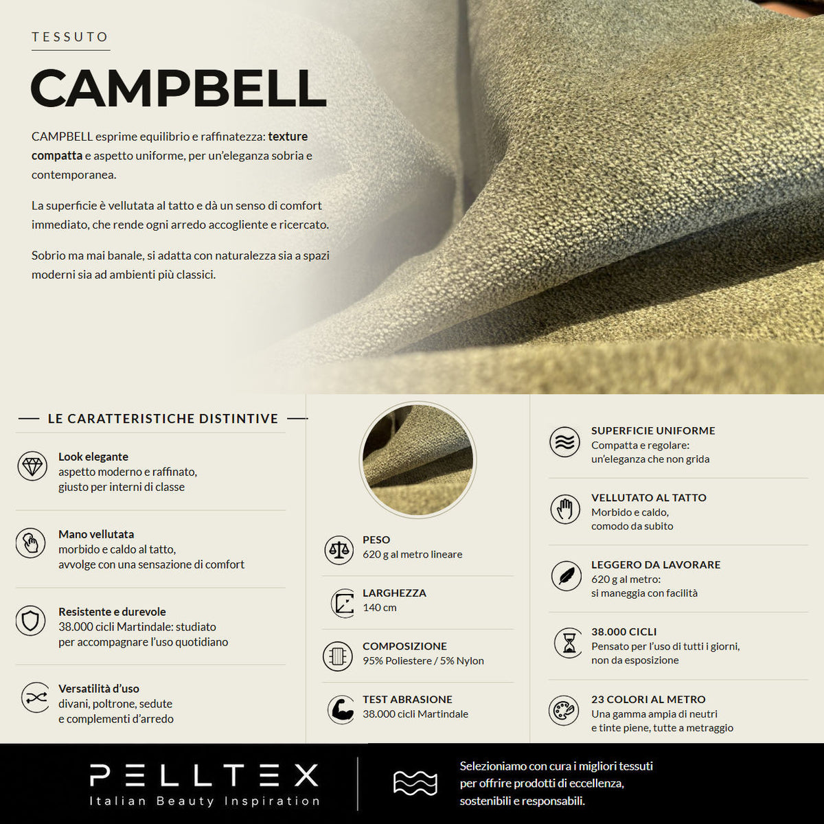 Tessuto Campbell: texture compatta e mano vellutata