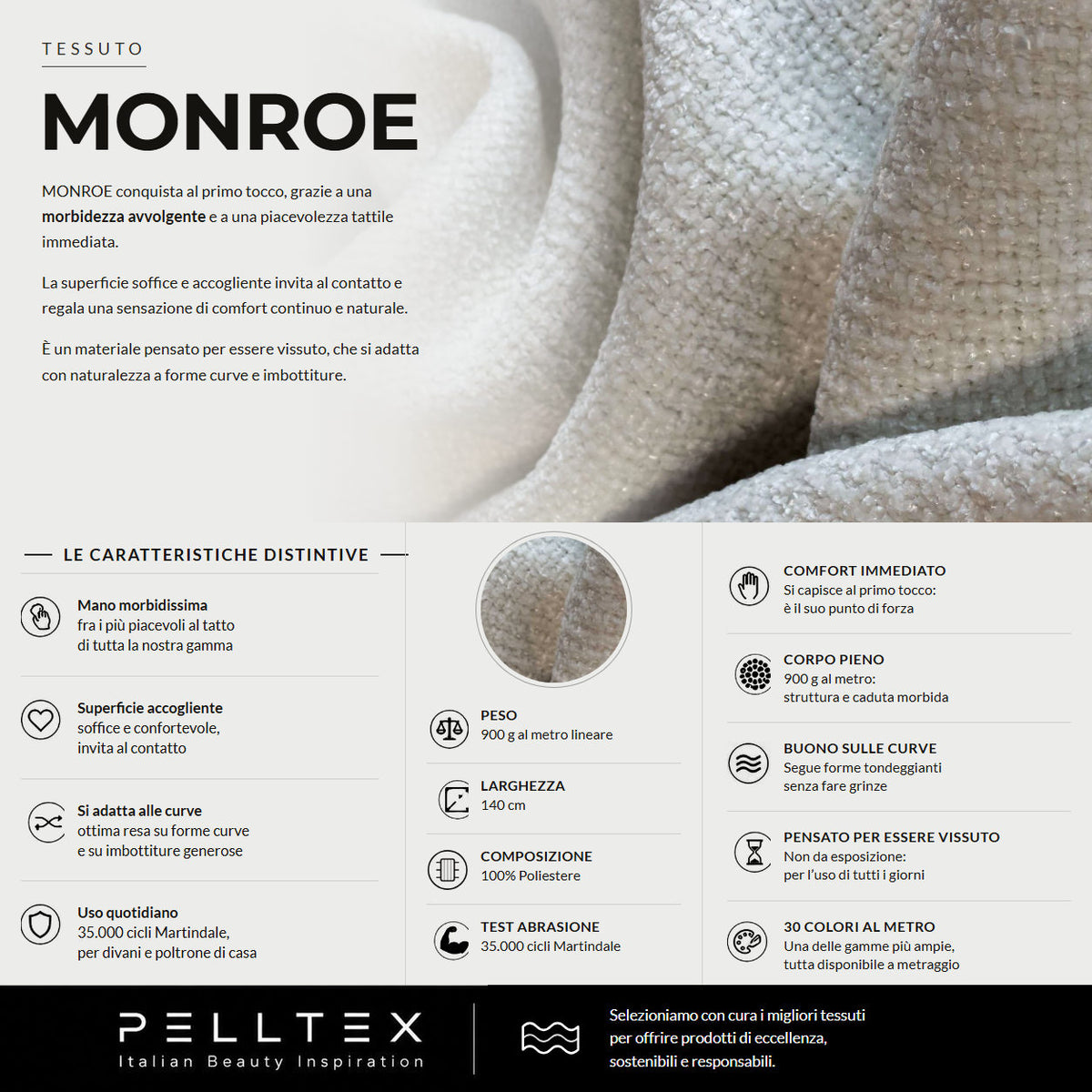Tessuto Monroe: superficie soffice e avvolgente