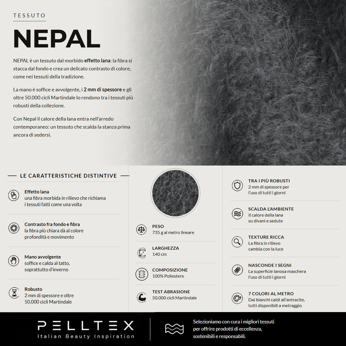 Tessuto Nepal: effetto lana con fibra in rilievo