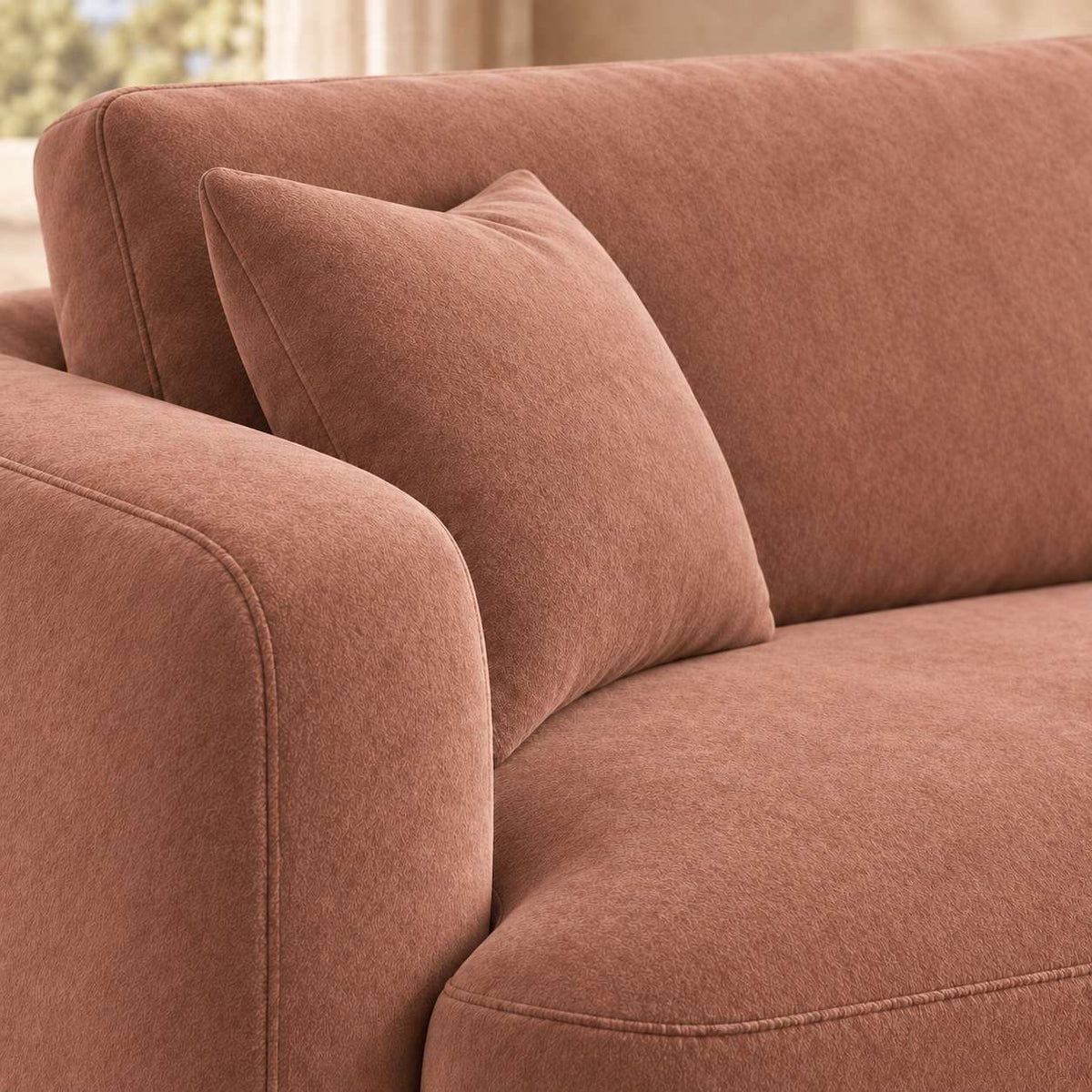 Bracciolo e cuscino di un divano in tessuto Mohair